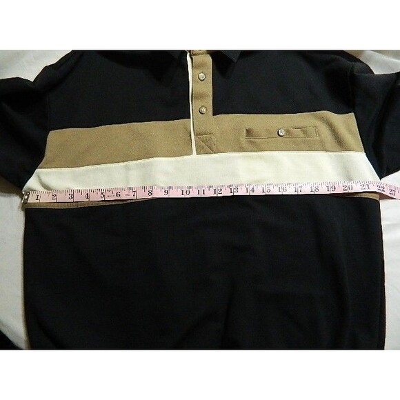 Classics by Palmland Mens Long Sleeve Polo Shirt Size Medium Black Tan & White - Picture 10 of 15